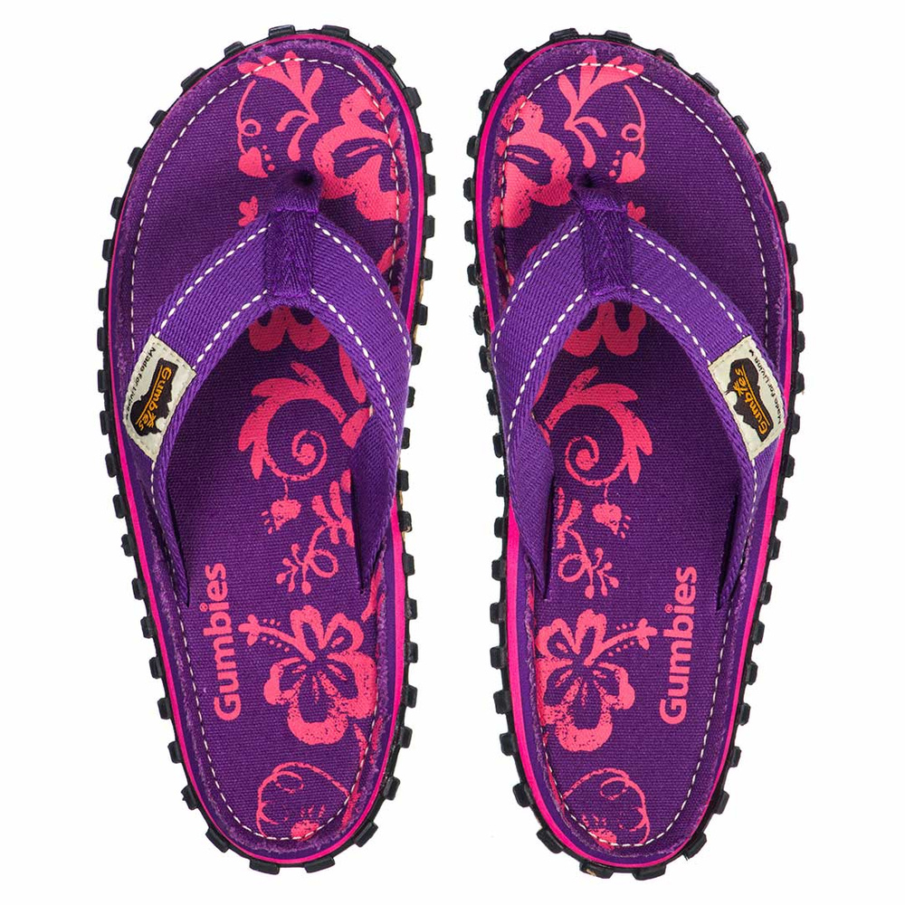 Gumbies - Damen ISLANDER CANVAS Flips-Flop - PURPLE HIBISCUS