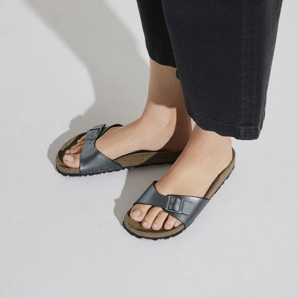 Birkenstock damskie klapki Madrid BS 1021532 METALLIC BLACK (szerokość wąska)