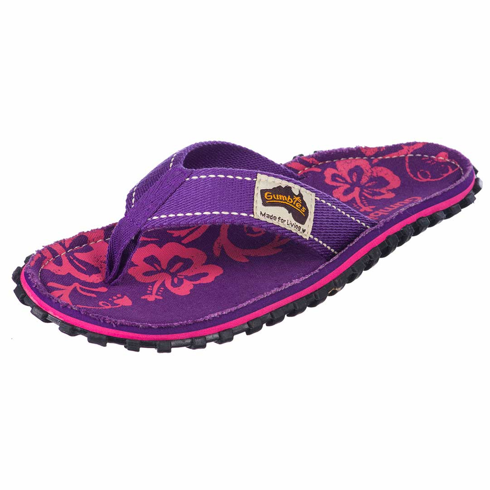 Gumbies - Damen ISLANDER CANVAS Flips-Flop - PURPLE HIBISCUS