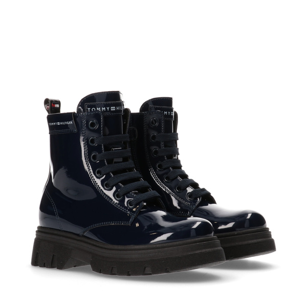 Tommy Hilfiger Leder Lackleder Stiefel LACE UP BOOTIE BLAU T4A5-33040-0775800-800